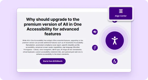 visual guide illustrating the align center text feature in the all in one accessibility widget