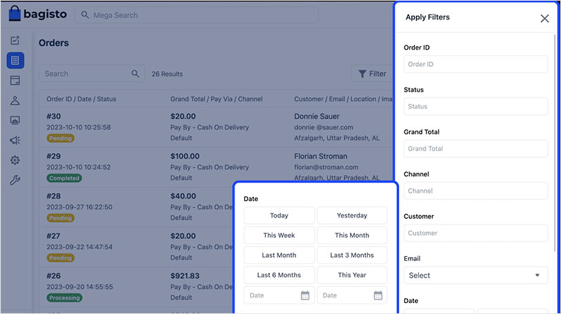 Screenshot 1 of bagisto 2.0 dashboard report