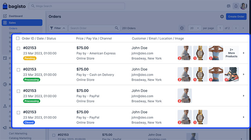 Screenshot of bagisto 2.0 enhanced order section ui