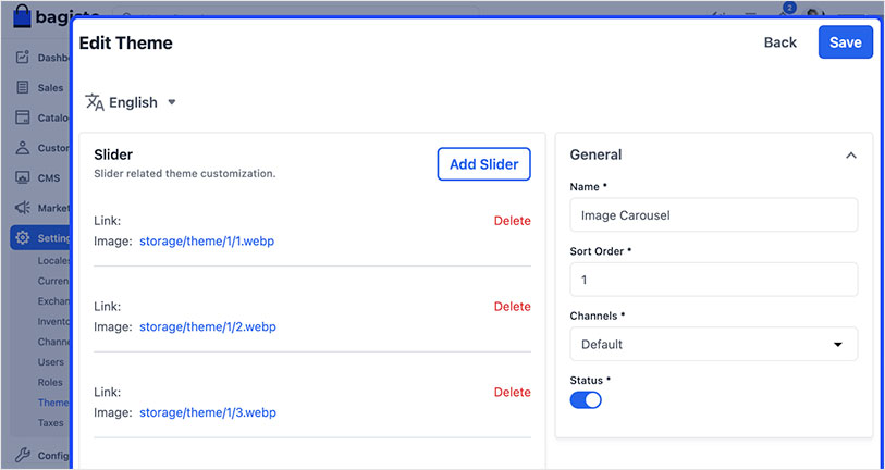 Screenshot of bagisto 2.0 image carousel