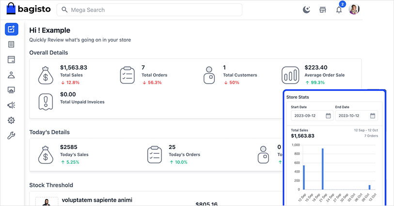 Screenshot of bagisto 2.0 redesigned UI UX dashboard