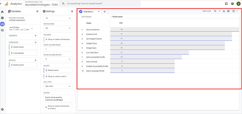 Accessibility widget tracking in GA4