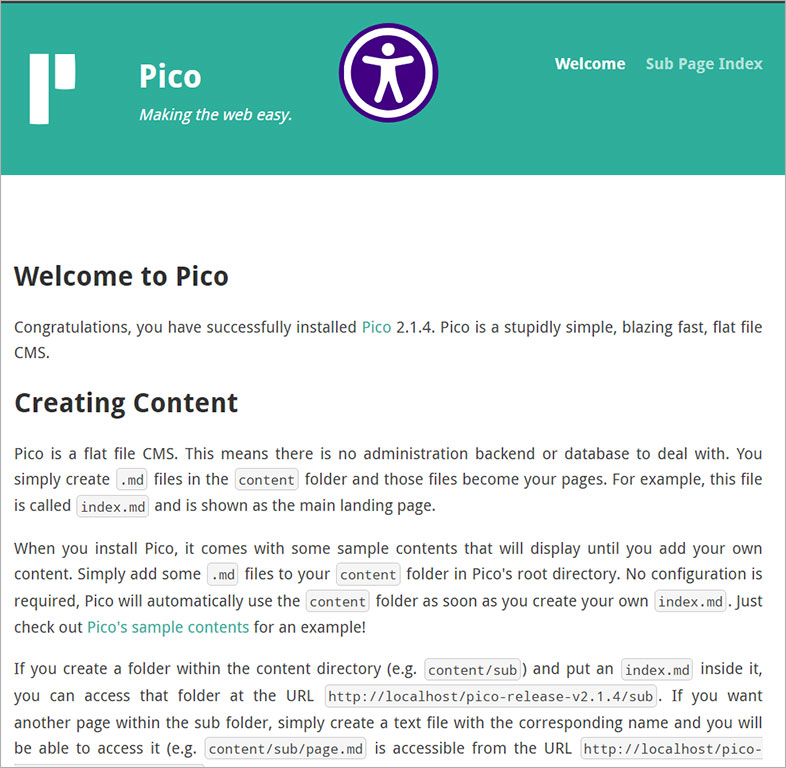 picocms wcag web accessibility