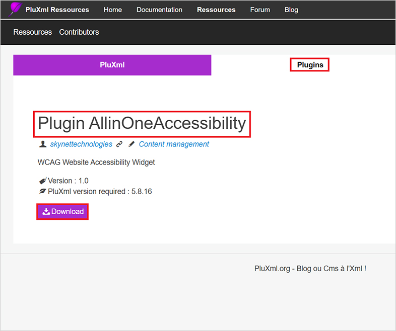 pluxml website accessibility remediation