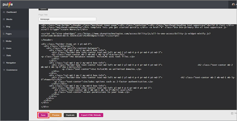 pulse all in one accessibility