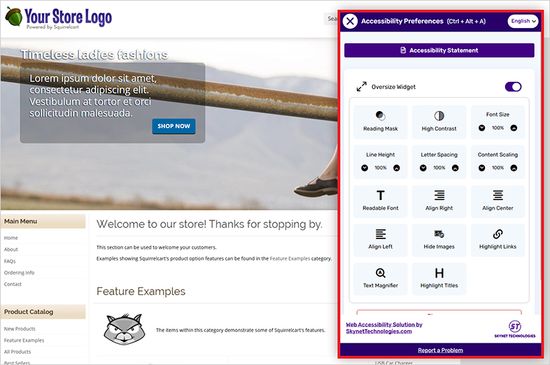 ada accessible squirrelcart website