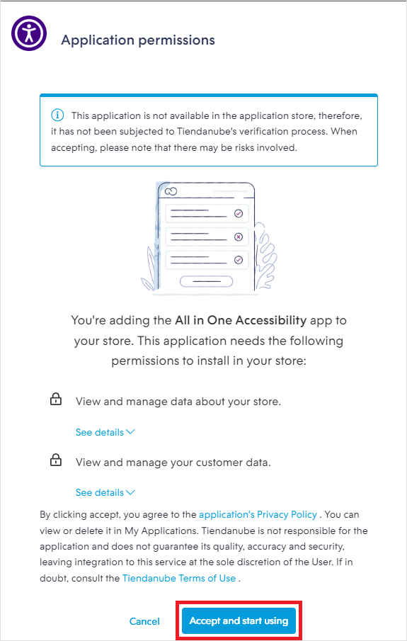 Install Tiendanube website accessibility app