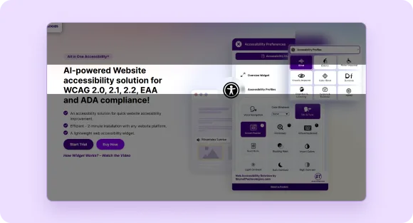 a website interface featuring purple icons, with the reading mask feature enabled for enhanced reading accessibility