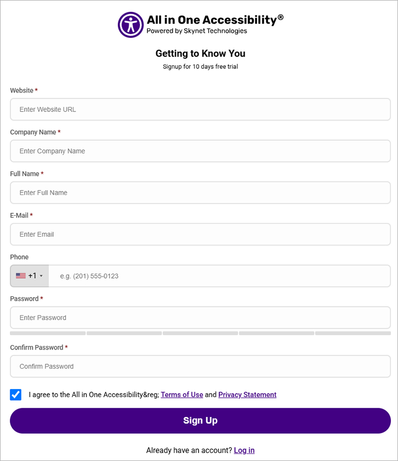 web wcag accessibility widget free trial